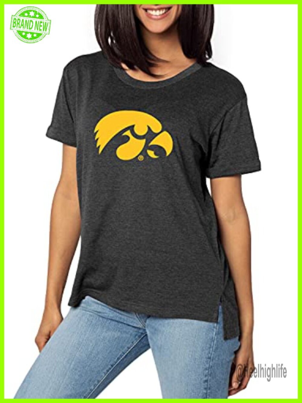 Womens NCAA Must Have Tee Hi Low Hem Rolled Short Sleeve Cotton Blend